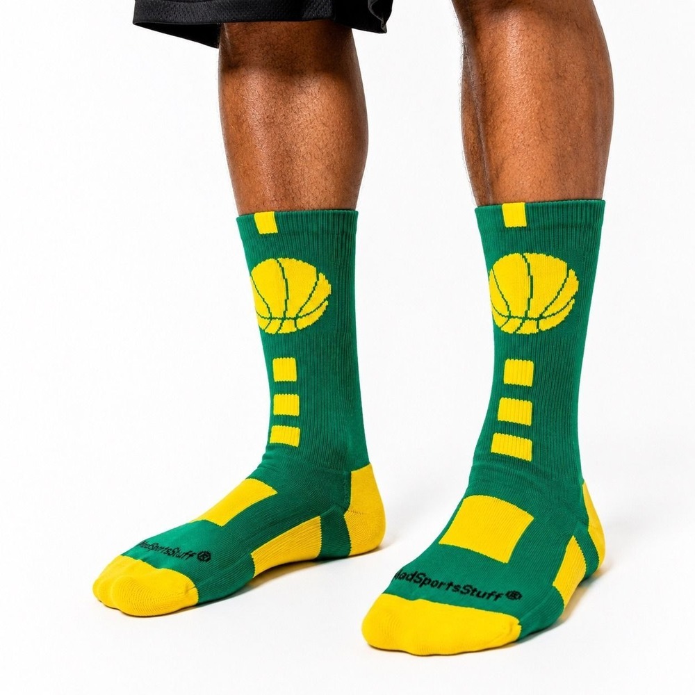 Green Yellow Basketball Performance Crew Socks Athletic Sports
